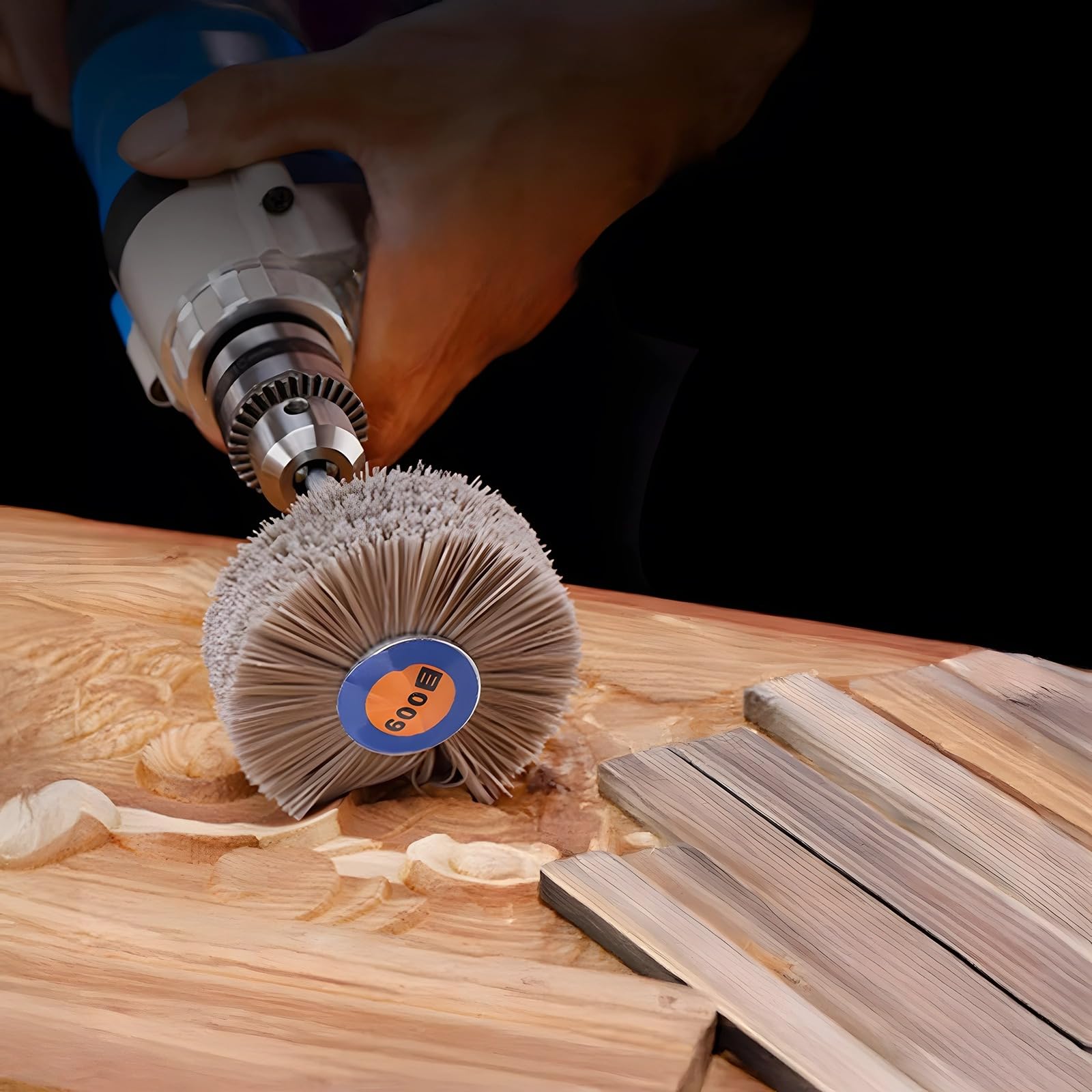 5 Stk. Nylon-Radbürste mit 6 mm Schaft, Schleifkopf mit 80# 180# 240# 320# 600#, Polierscheibe für Holz und Metall, Rostentfernung, Oberflächenfinish, Möbelrestauration und Feinschliff