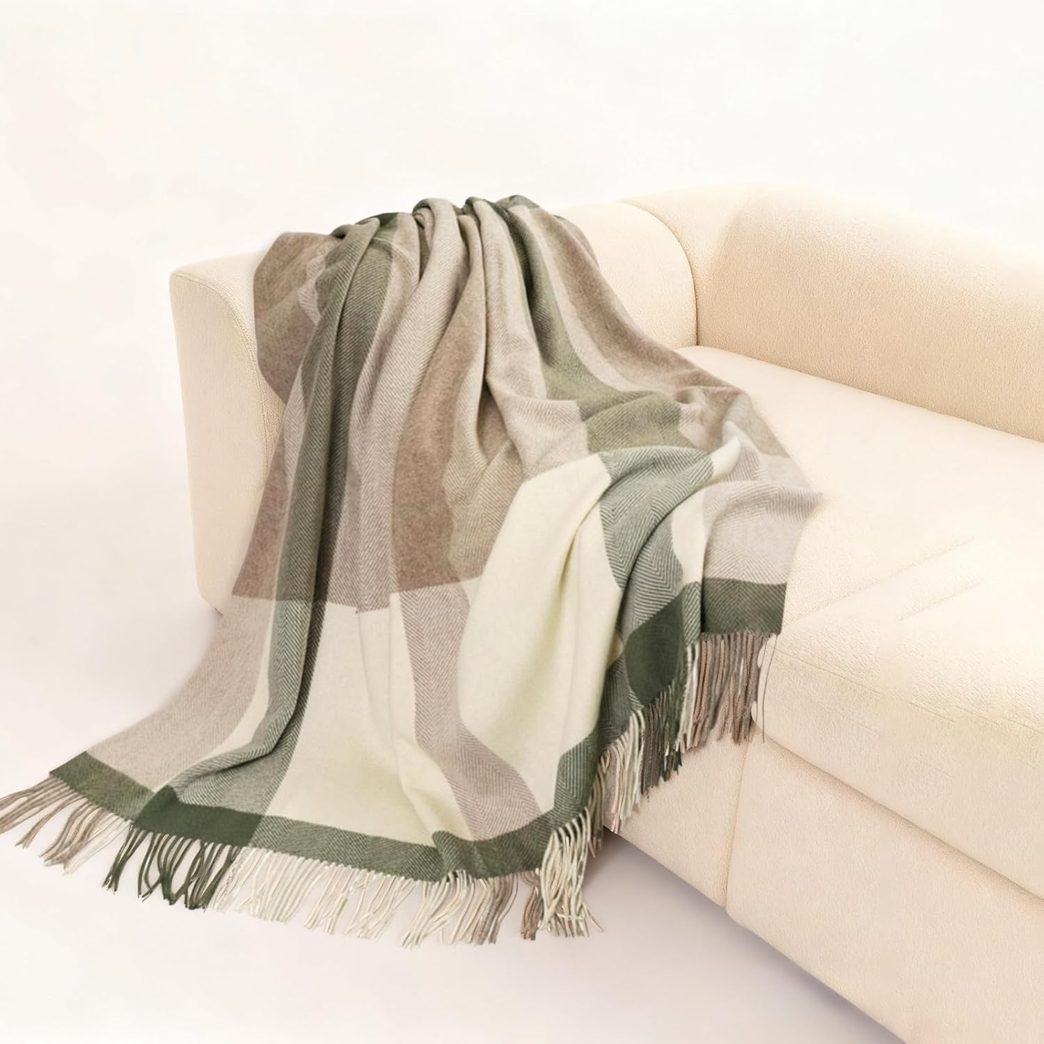 Wool Plaid Throw Blanket | 55" x 83" Soft Striped Blanket for Couch Sofa Travel Home Decor | 1.9lb