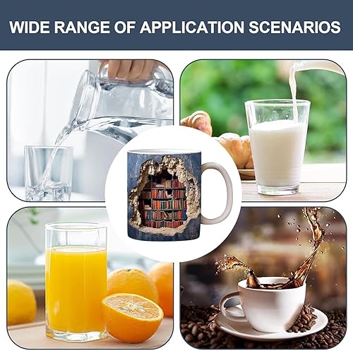 Miniatura 5 de Taza de café 3D para libros, taza de café con estantería 3D, taza de café para amantes de los libros, taza de cerámica multiusos con diseño creativo