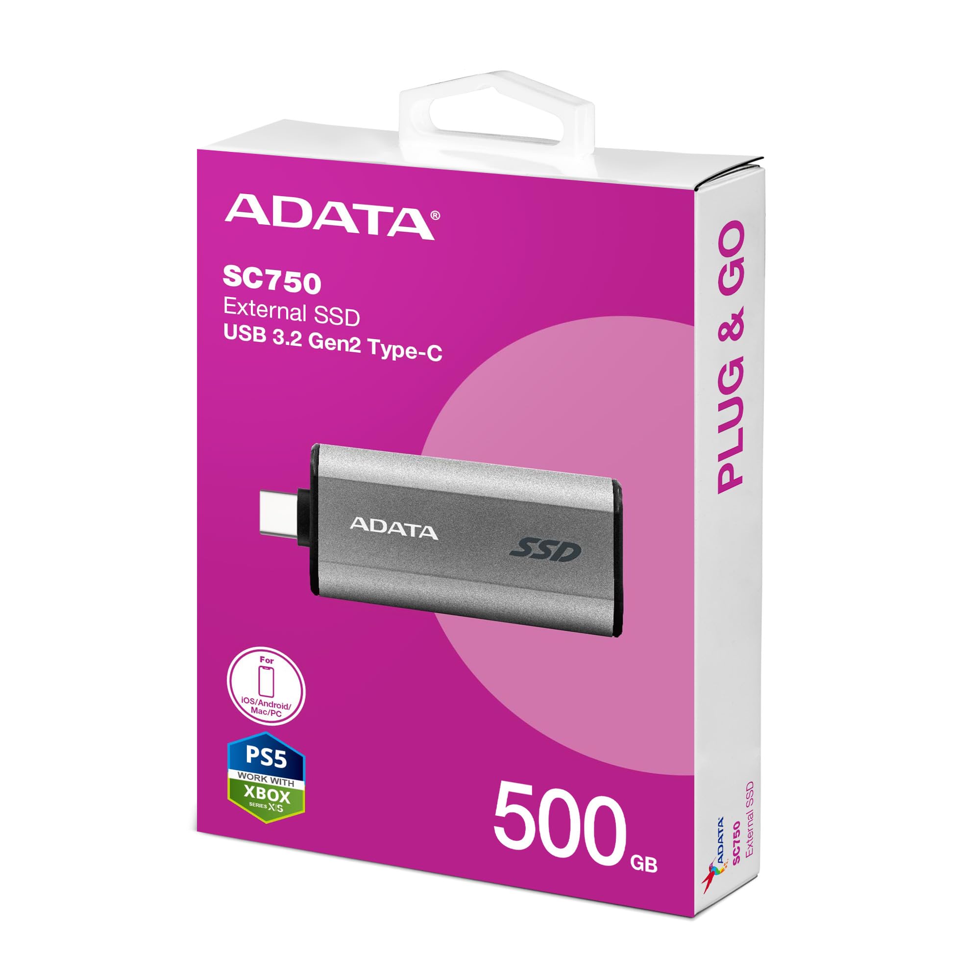 ADATA SC750 外付けSSD 500GB (新) Amazon.com: ADATA SC750 External SSD, 500 GB, W129280789 : Electronics