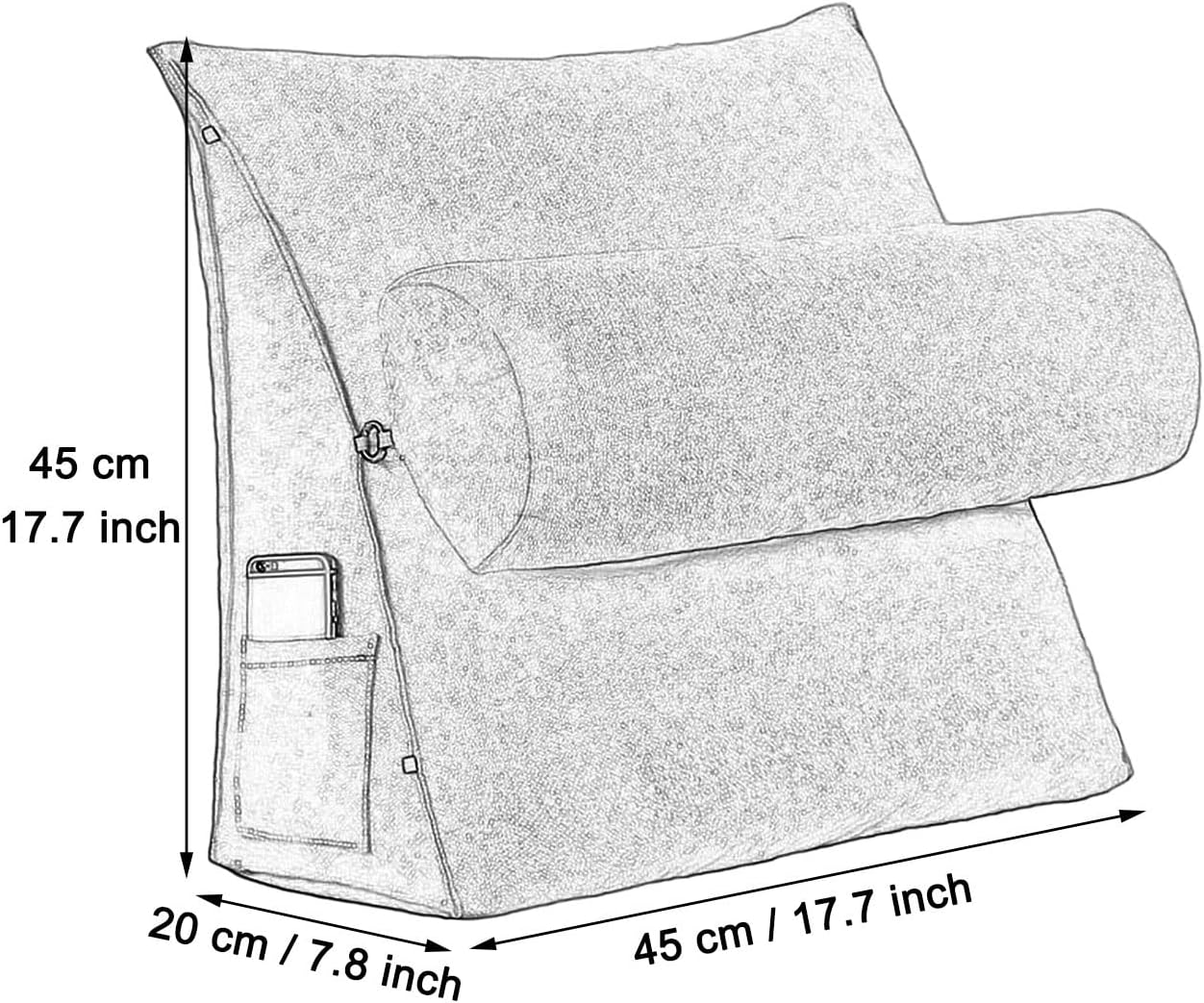 Sofa Back Cushions for Couch Soft Reading Pillows for Sitting in Bed for Adult Wedge Pillow for Reading in Bed Headboard Pillows with Removable Headrest ( Color : Gray-03 , Size : 45 x 20 x 45 cm )