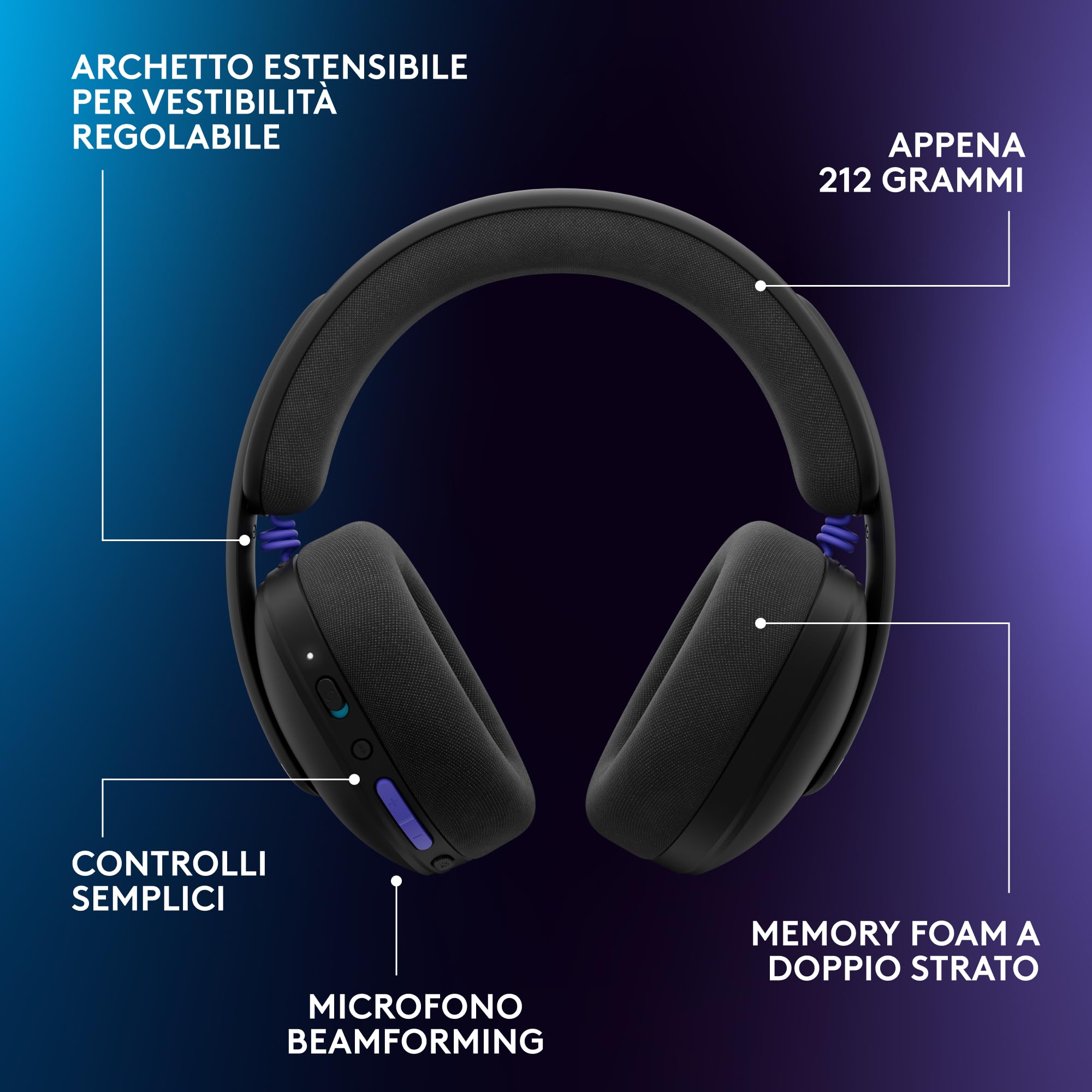 Logitech G G325 LIGHTSPEED, cuffie gaming Bluetooth wireless | Comfort tutto il giorno, mic riduzione rumore, audio 24 bit, 24+ ore autonomia, per PC, PS, Switch – Nero