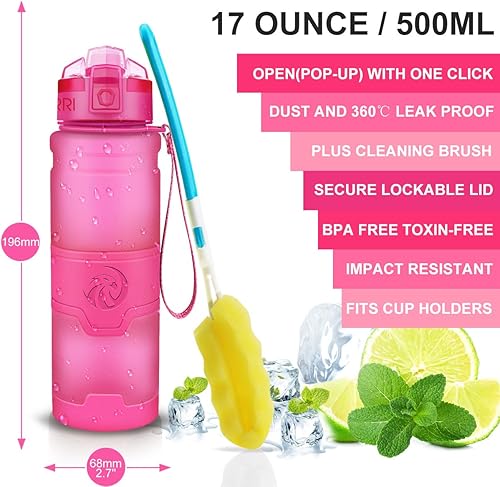 Miniatura 35 de Botella de agua deportiva Zorri, 13.5, 17, 23.6 onzas, sin BPA, a prueba de fugas, ligera, para exteriores, campamento, ciclismo, fitness, gimnasio