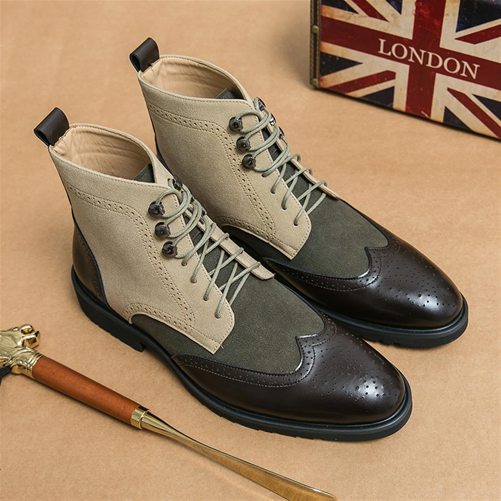 Stivaletti Uomo Pelle PU Brogue Vintage Stringate Scarpe Eleganti