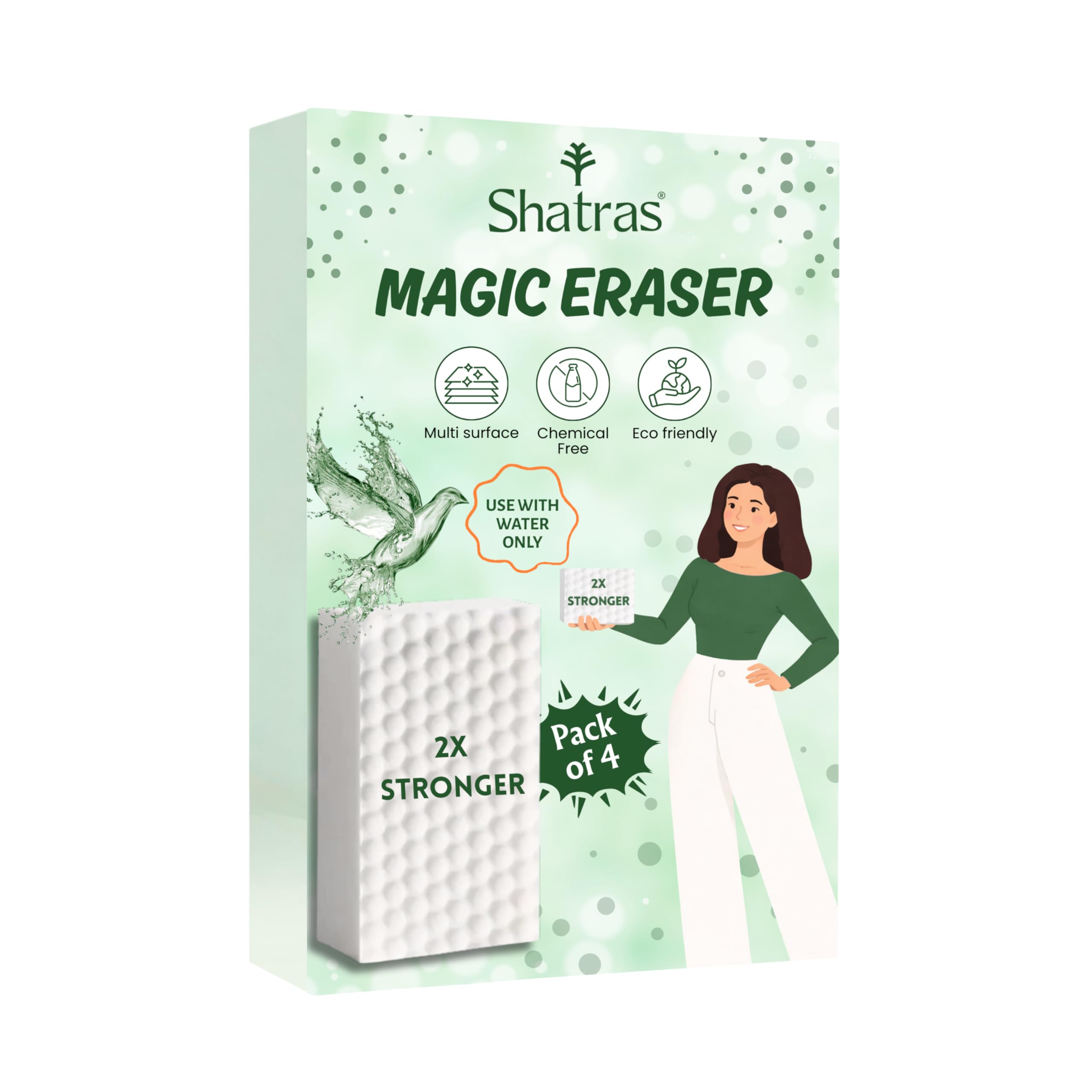 Shatras Magic Eraser Cleaning Sponge – Multipurpose Melamine Foam Stain Remover Foam for Walls, Kitchen, Bathroom, Tiles & Shoes | Just Add Water Stain Remover (Pack of-4)-image-21