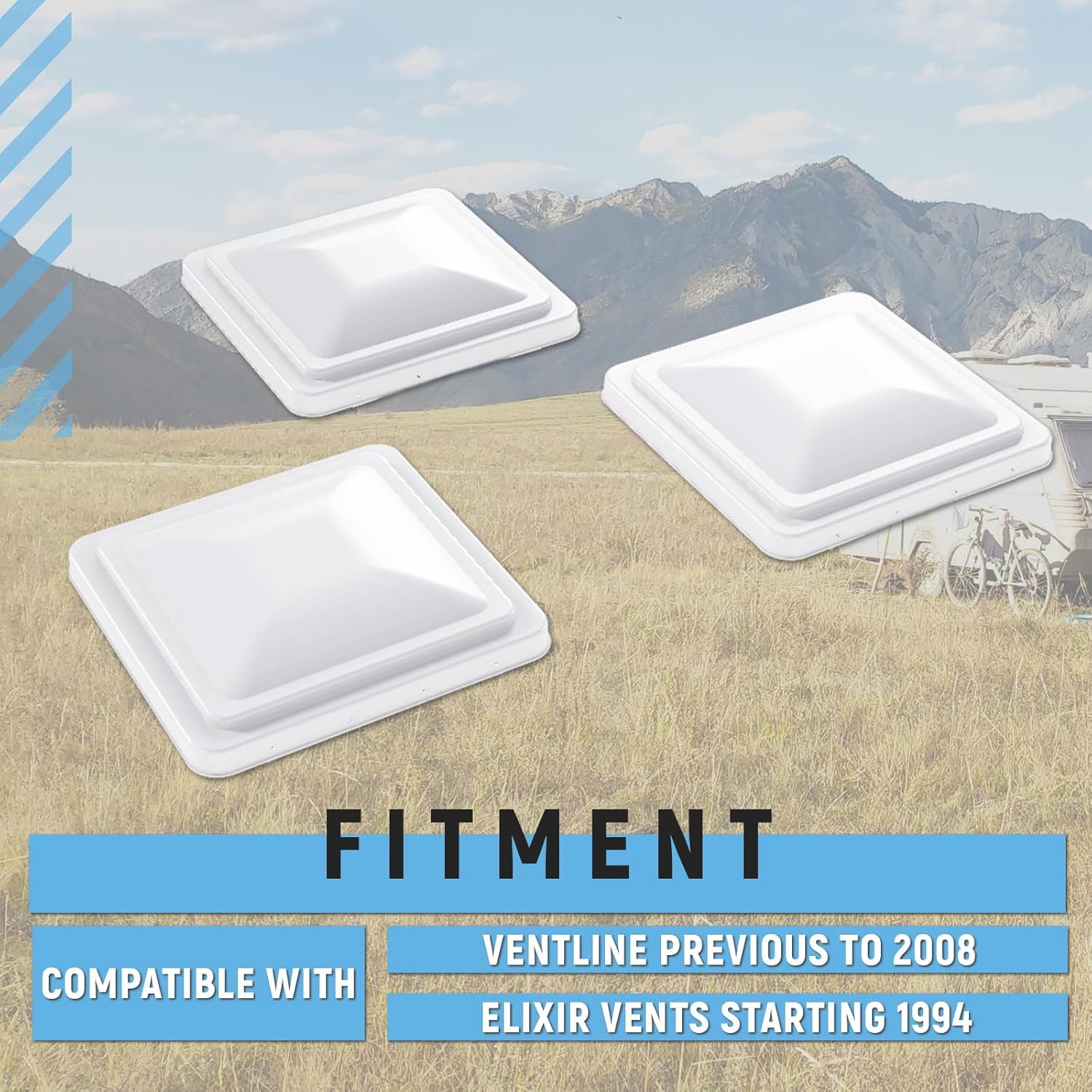 HECASA 3pcs 14" RV Roof Vent Cover Compatible with Ventline Previous to 2008 and Elixir Vents Starting 1994 PP Vent Lid Polycarbonate White