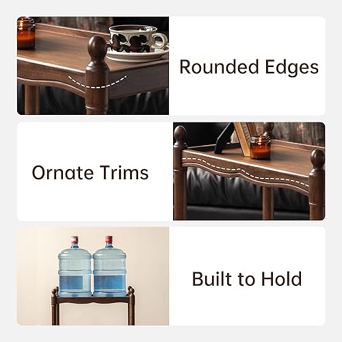 Miniatura 4 de Soild Wood - Mesa auxiliar de 2 niveles, mesa auxiliar pequeña con almacenamiento, mesita de noche con estantes de almacenamiento de 2 capas, mesa