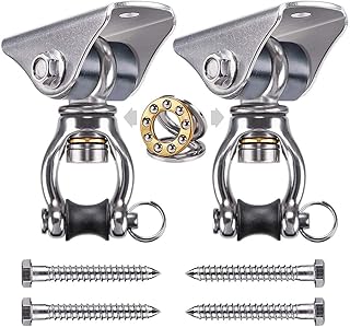 SELEWARE Hammock Chair Hanging Kit , 2000 lb Capacity Permanent Antirust SUS304 Swing Hangers , 360Â° Swivel Hooks Wooden Hanging Hardware with 4 Screw for Rope Punching Bag Porch Swing Set