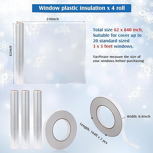 Miniatura 2 de Frienda Kit de aislamiento de ventana de 4 rollos para invierno, cada rollo de 62 x 210 pulgadas, kit de aislamiento de plástico para ventanas