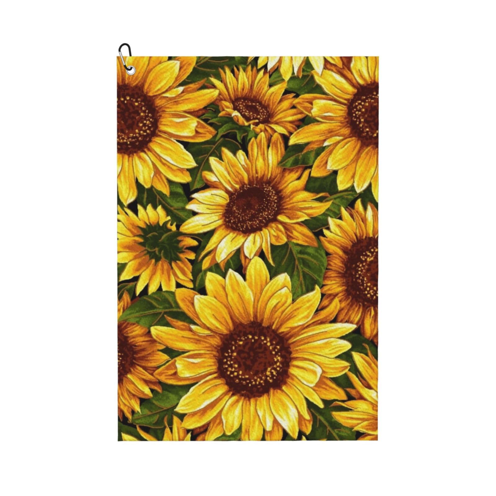 Sunflower Patterns, 16x24 in Portable Waffle Golf Towels with Carabiner Clip for Golf Bag