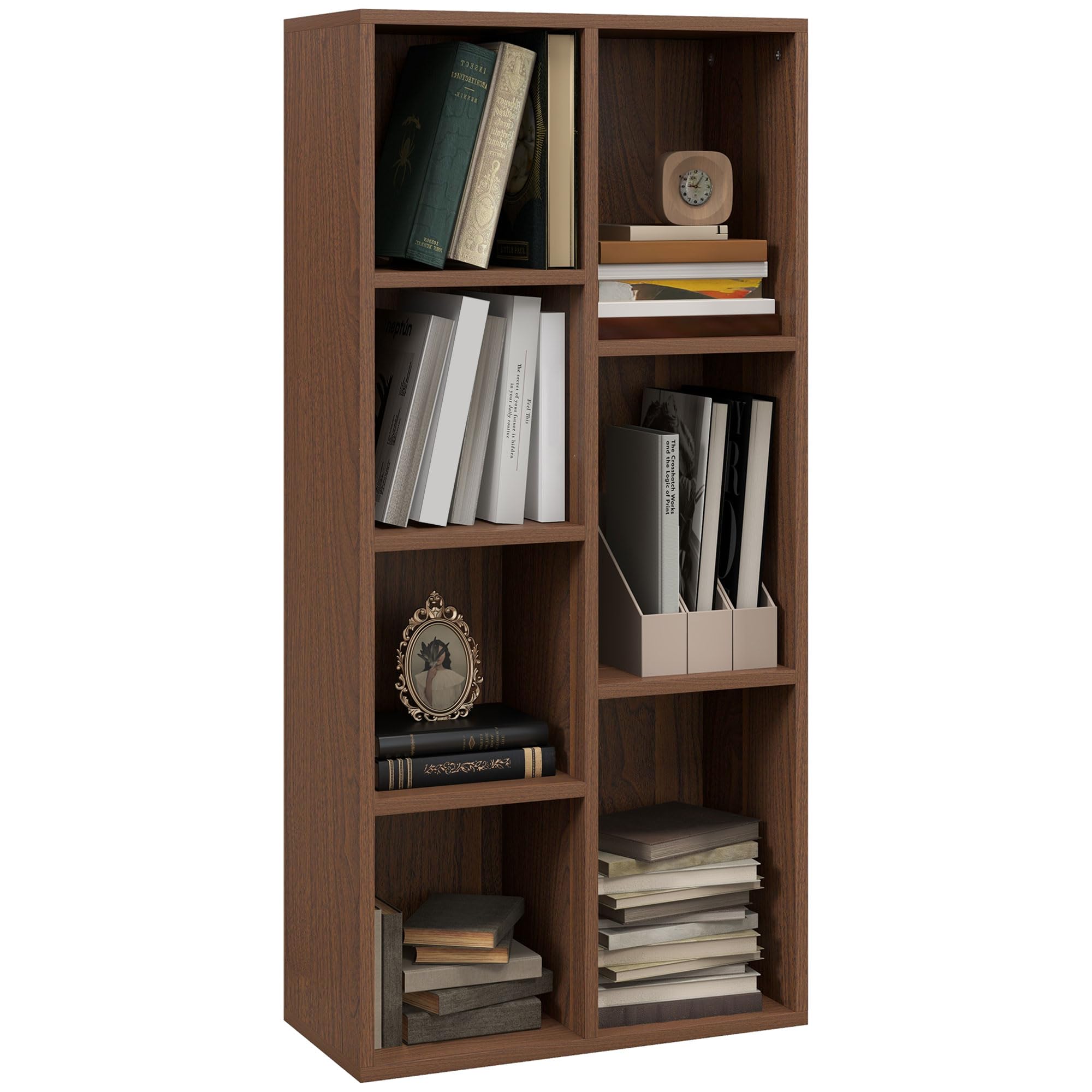 HOMCOM Mobile Libreria a Cubi con 7 Ripiani Moderna 50x24x106 cm Color Noce