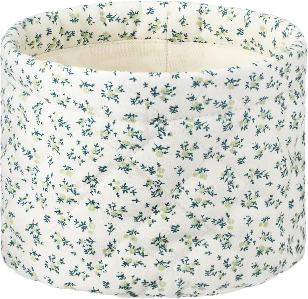 Quilted Cotton Makeup Basket, Floral Cosmetic Organizer for Women