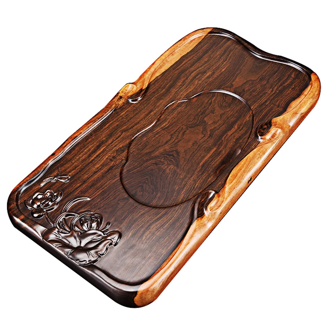 Ebony Kung Fu Tea Tray Table Serving Tray Natural Wood Texture Chinese Style Water Drainage for Gongfu Tea Set Large Size(B-70x35x5cm)