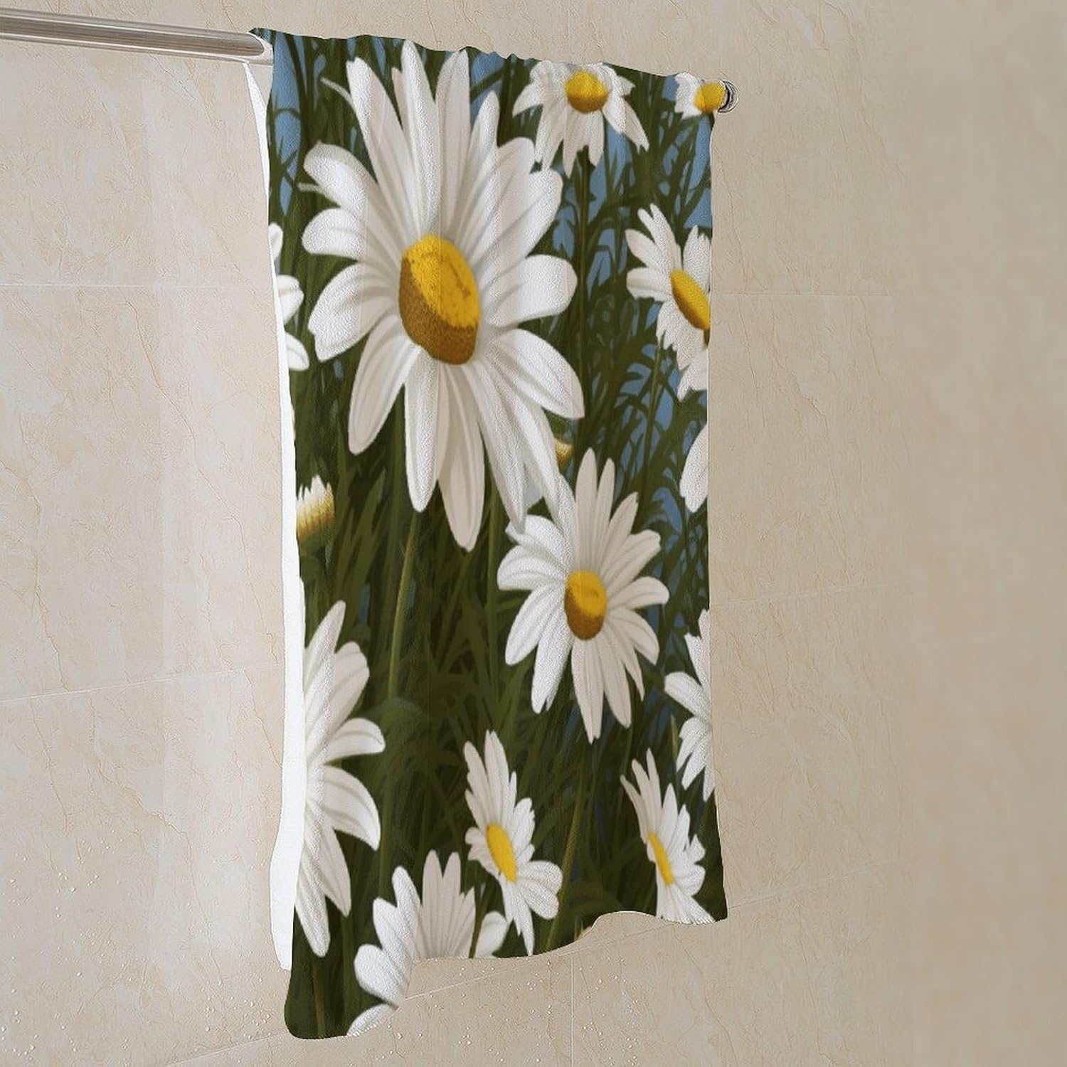 Camomile Pattern Towel Vacation Accessories Essentials Soft Lighterweight，Bath Towel for Adults Women Men，Bath Towels Gift for All Occasions, Machine Washable.