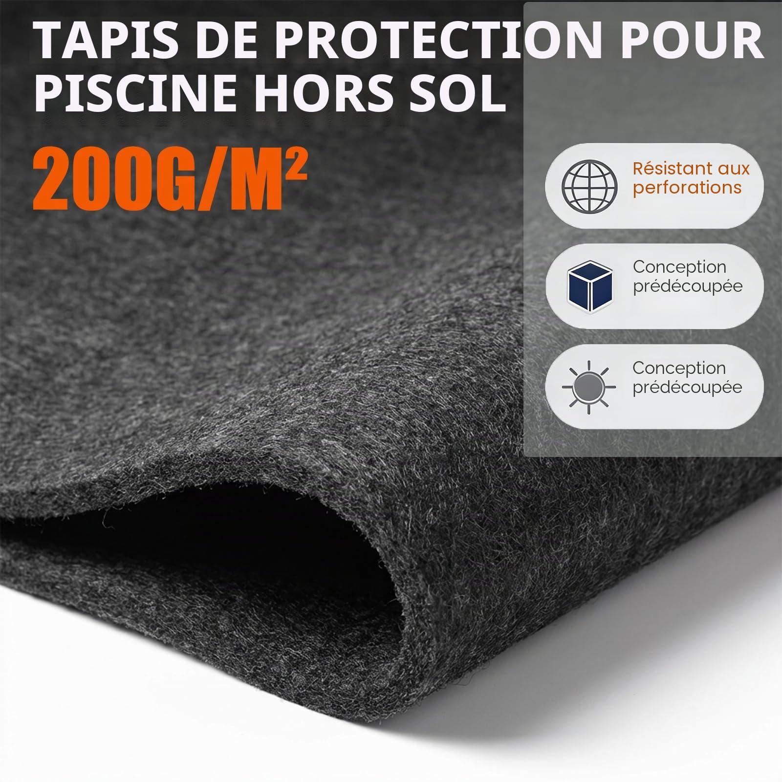 Couverture de piscine pour l'extérieur, en feutre renforcé 200g/m², design sans couture, protection contre les crevaisons, découpable pour piscines gonflables et spas, tapis de protection pour piscine