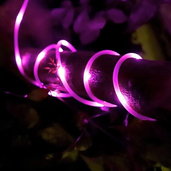 Solar Rope String Lights, 7.5M/25ft 50LEDs Waterproof Copper Wire Lights Tube, Outdoor Rope Lights for Garden Yard Path Fence Tree Wedding Party Decorative (Pink) [Energy Class A]