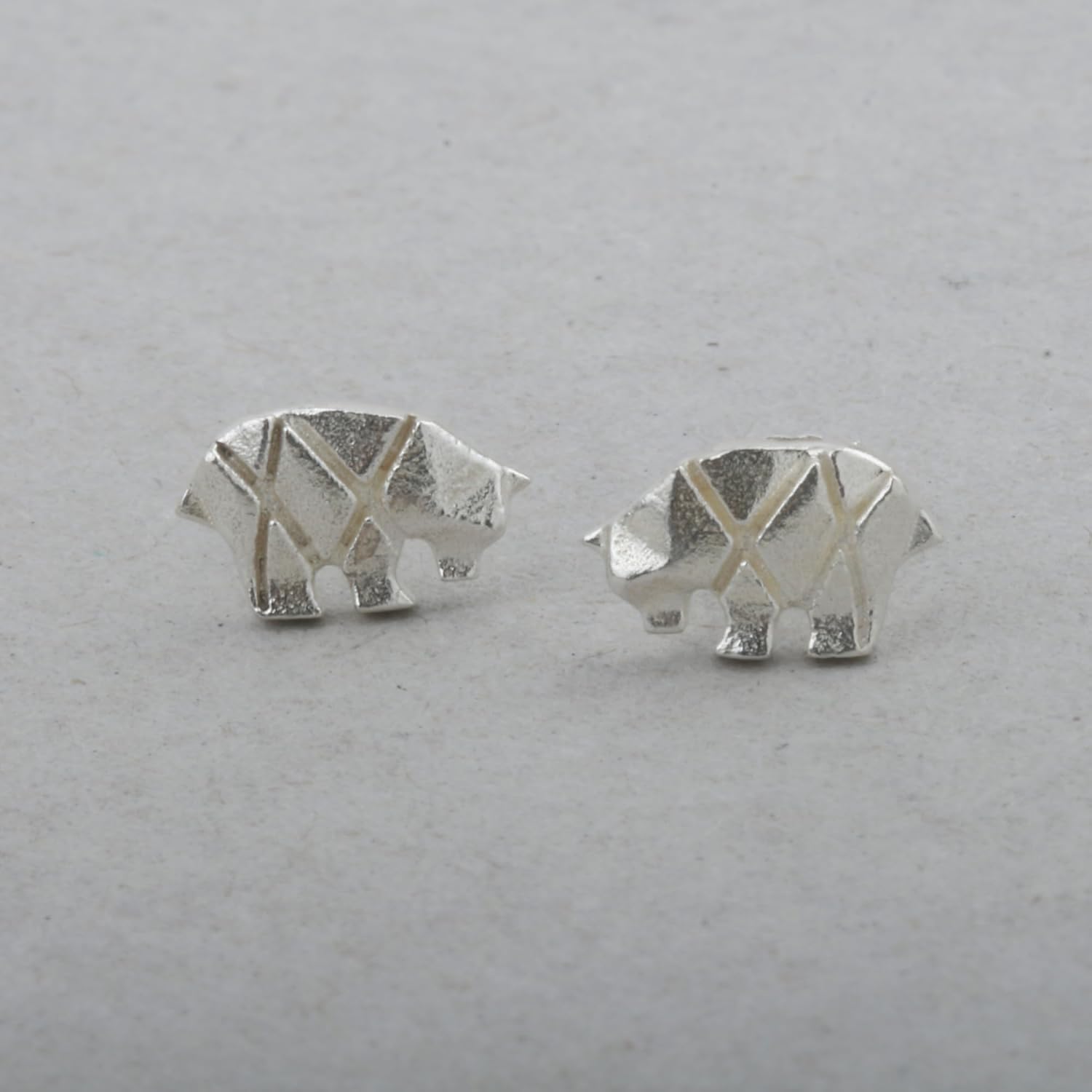 Handmade 925 Sterling Silver Origami Bear Stud Earrings for Women Men - Image 5