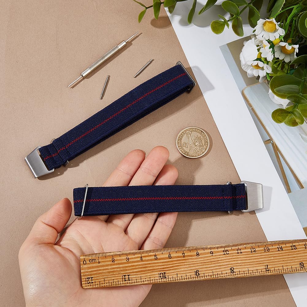 SUPERFINDINGS 2Pcs Elastic Nylon Watch Band 2cm Troops Paratrooper Military Parachute Style Dark Green Replacement Watch Strap with Alloy Findings for Men Women