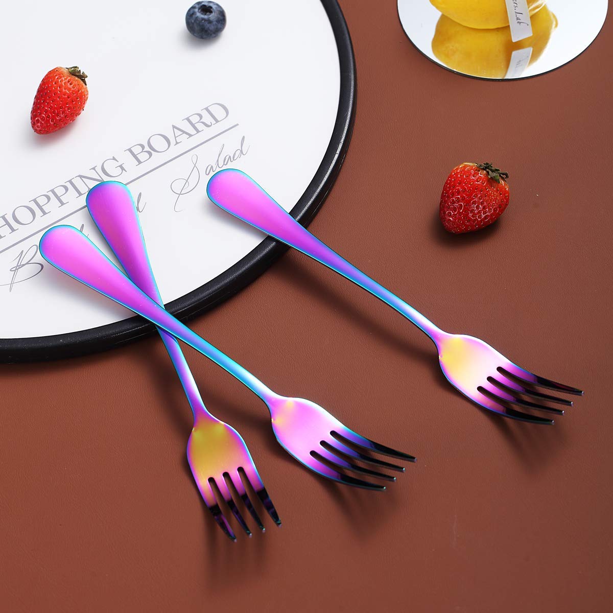 Rainbow Dinner Forks Set of 12, Berglander Stainless Steel Titanium Mutil-Color Plating Fork Set, Colorful Forks And Spoons Silverware, Table Forks Set Sturdy And Dishwasher Safe — Amazon image 4