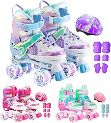 Patins Infantil Ajustável Rodinha Led 4 Rodas e Proteção