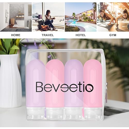 Miniatura 8 de Beveetio Paquete de 19 botellas de viaje aprobadas por la TSA, 3 onzas de silicona a prueba de fugas recargables para artículos de tocador,