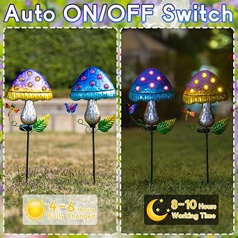 Solar Mushroom Lights for Outside 2 Pack,Mushroom Solar Lights