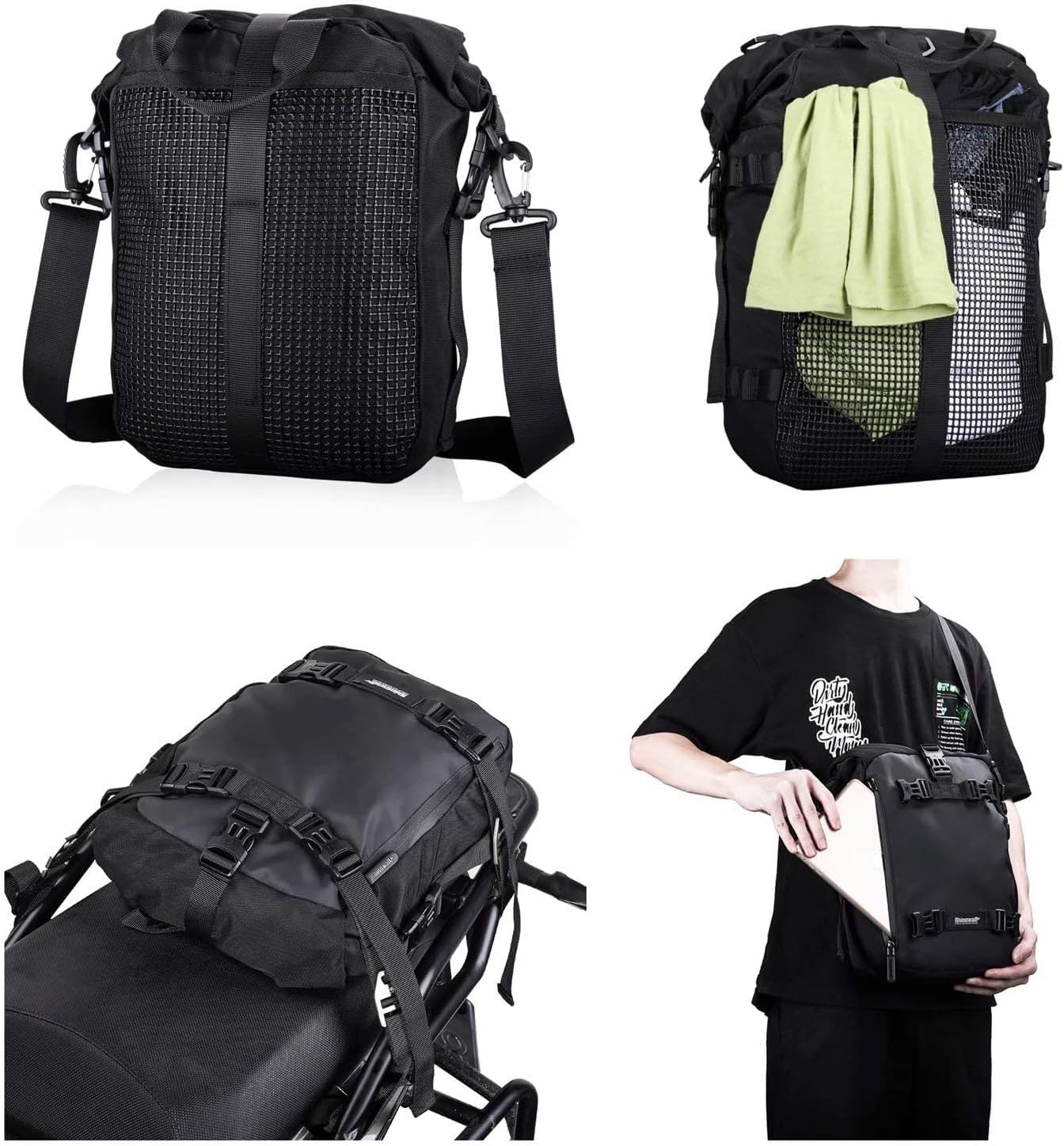 Waterproof Motorcycle Tail Bag 10L Motorbike Rear Rack Storage Bag Saddle Pannier for Touring Adventure Commuting Black