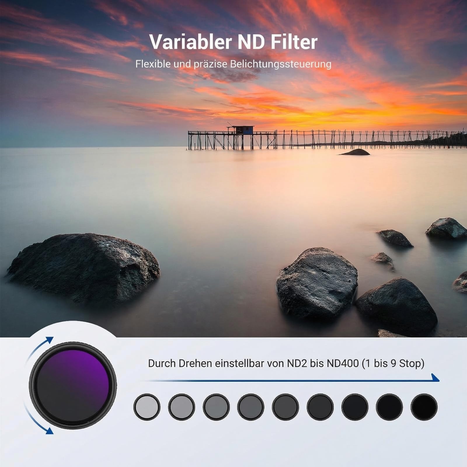 NEEWER 72mm variables ND + CPL + UV Filter Set, 3er Pack, mehrfachvergüteter Graufilter (ND2-400) zirkularer Polarisationsfilter Kamera Objektiv Polfilter, Foto Zubehör mit Tragetasche Objektivdeckeln