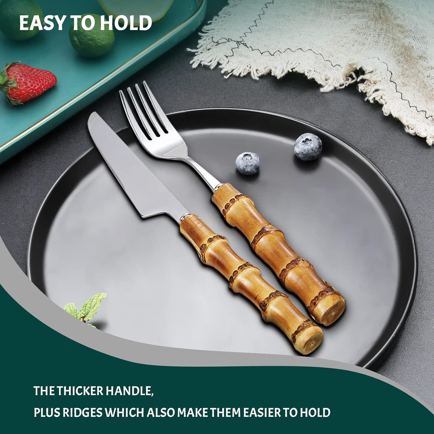 bamboo flatware sets, bamboo handle cutlery set, household kitchen utensil flatware sets for 4, recommend Hand Washing (20 pieces)