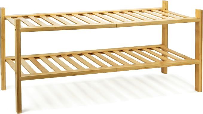 Brookstone, 2 Tier Bamboo Shoe Rack, Minimalistic Boho Wooden Shoe Organizer, Efficiently Fits 6 Pairs, Sustainable & Eco-Friendly for Small Spaces