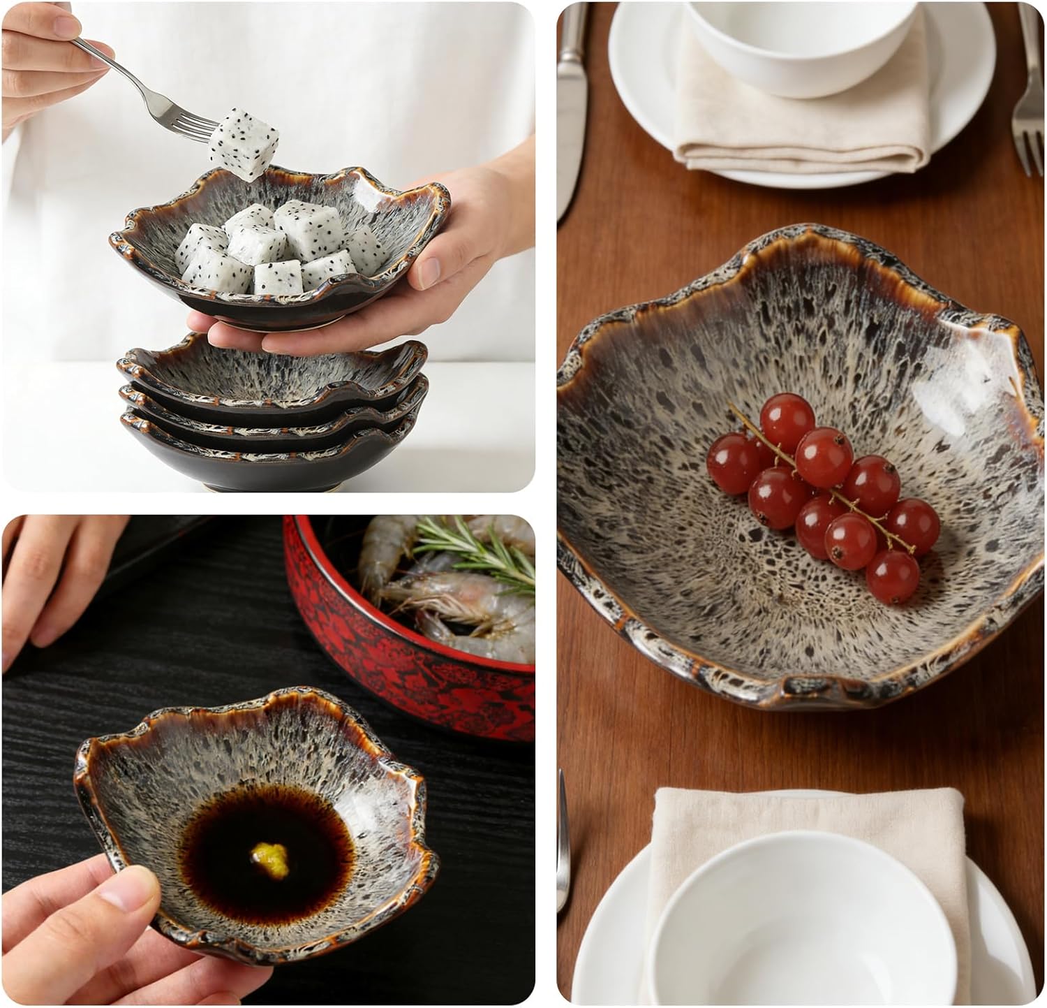 Can Berry Dish, Ceramic Bowl Decorative, Berry Bowl, Fruit Plate,Dessert Plate,Irregular Edge For Entryway Table Home Decor-8 Inch