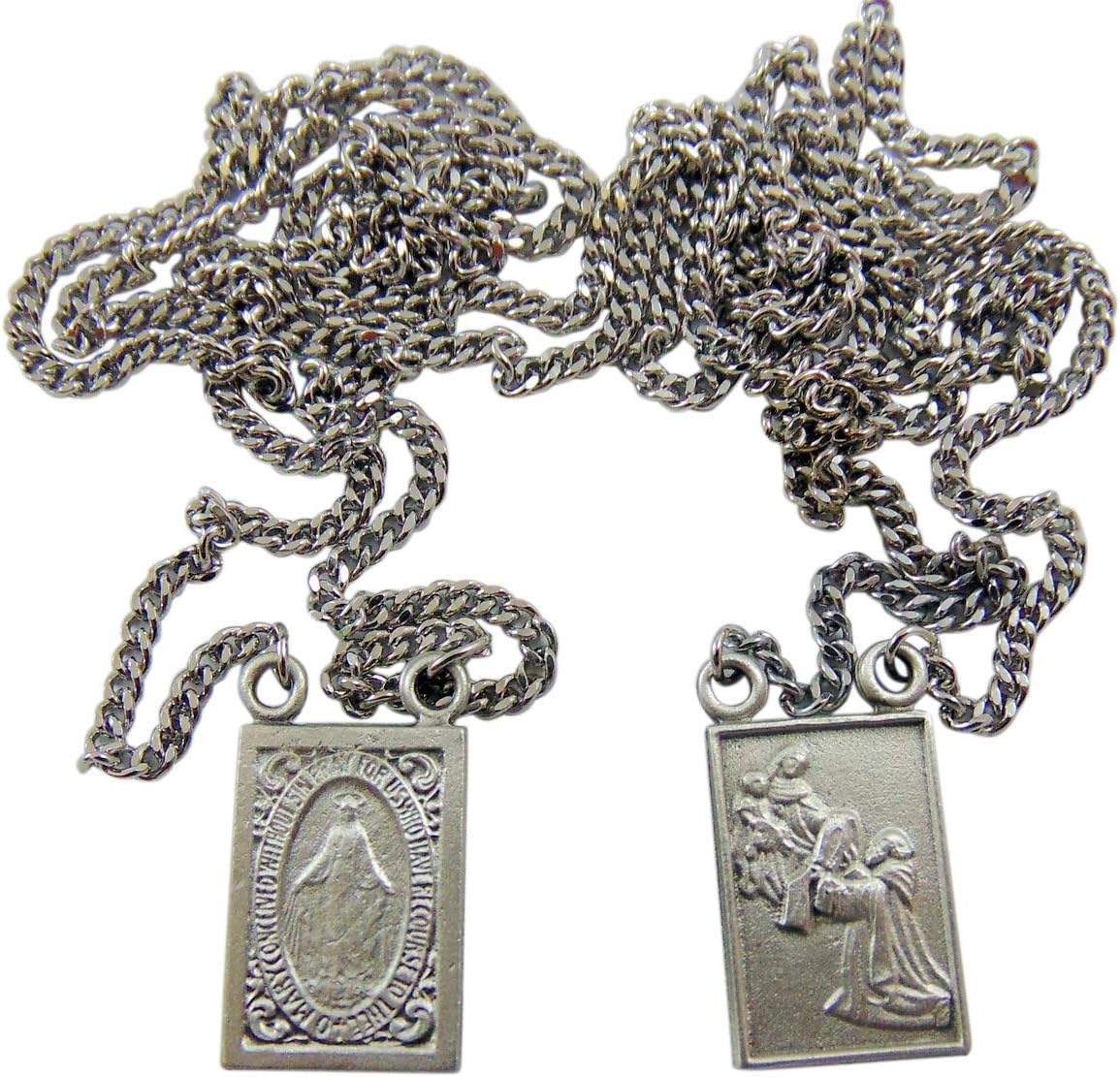 Westman Works Pewter Catholic Scapular Medal Our Lady of Mount Carmel & Sacred Heart on a Stainless Steel Chain