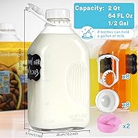 Vista 4 de Paquete de 4 botellas de leche de vidrio de 1/2 galón con tapa hermética y 2 picos vertedores - Jarra de leche de vidrio resistente de 64 oz, jarras