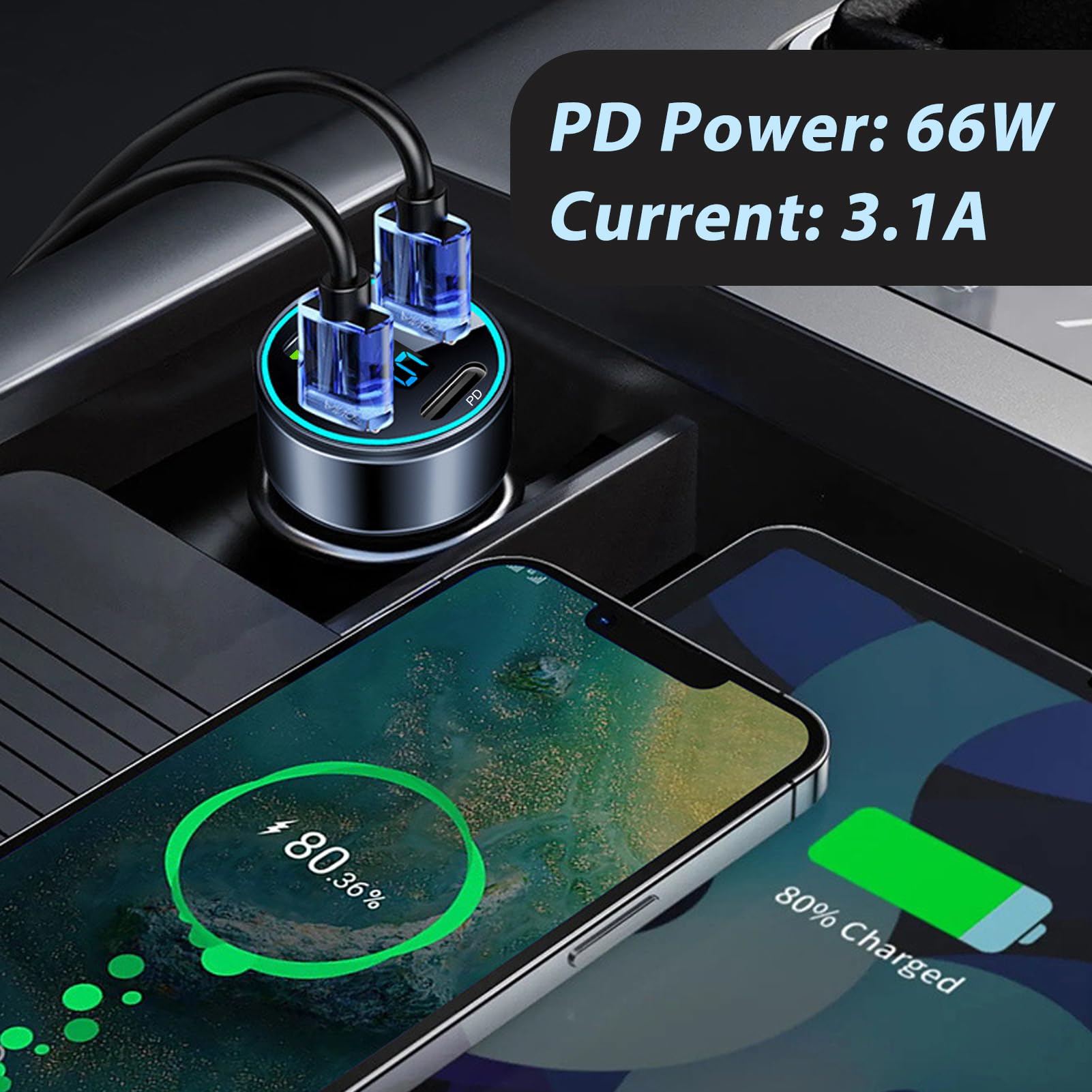 Presa accendisigari INHHUB, doppia porta USB 4,2 A, presa CC 12 V, interruttore e voltmetro con display LED, caricabatteria da auto impermeabile, presa di corrente per auto 12 V/24 V, barca e nautica