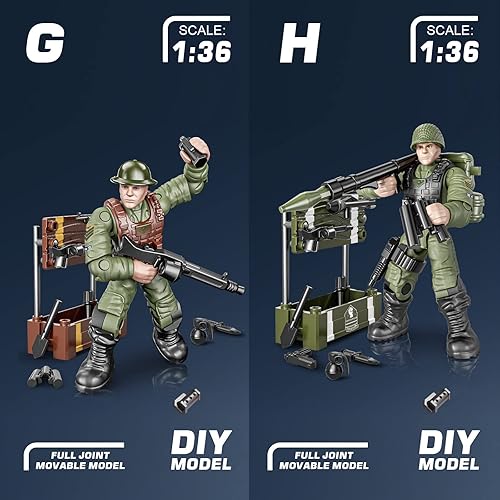 Miniatura 6 de MEIEST WWII - Equipo de soldado de la Segunda Guerra Mundial juguetes de bloques de construcción 8 piezas de acción de soldado con múltiples