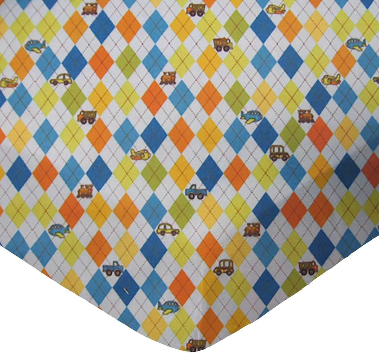 SheetWorld Fitted 100% Cotton Flannel Pack N Play Sheet Fits Graco 27 x 39, Argyle Transport Blue, Made in USA