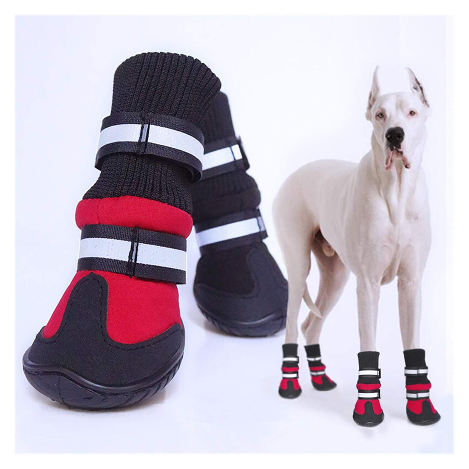 4 Teile/Satz wasserdichte rutschfeste Hund Schuhe für große Hunde Winter Schuh für Hund Schuhe Hund Pfote beschützer warme Hund Stiefel schwarz Hundeschuhe 871 (Color : Red, Size : L)