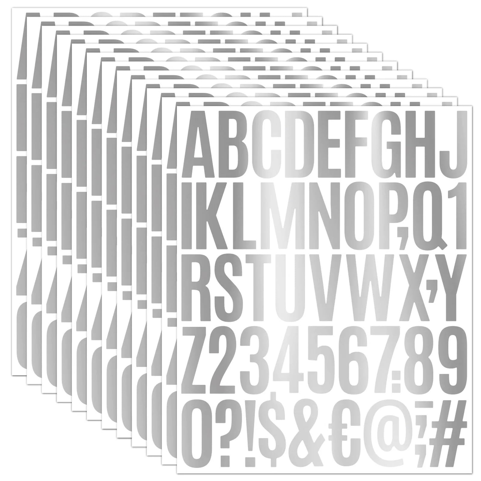 10Sheets 2 inch Gold Vinyl Alphabet Letters Numbers Sticker Silver Mailbox for Signs Window Door Business Address Car(Silver)