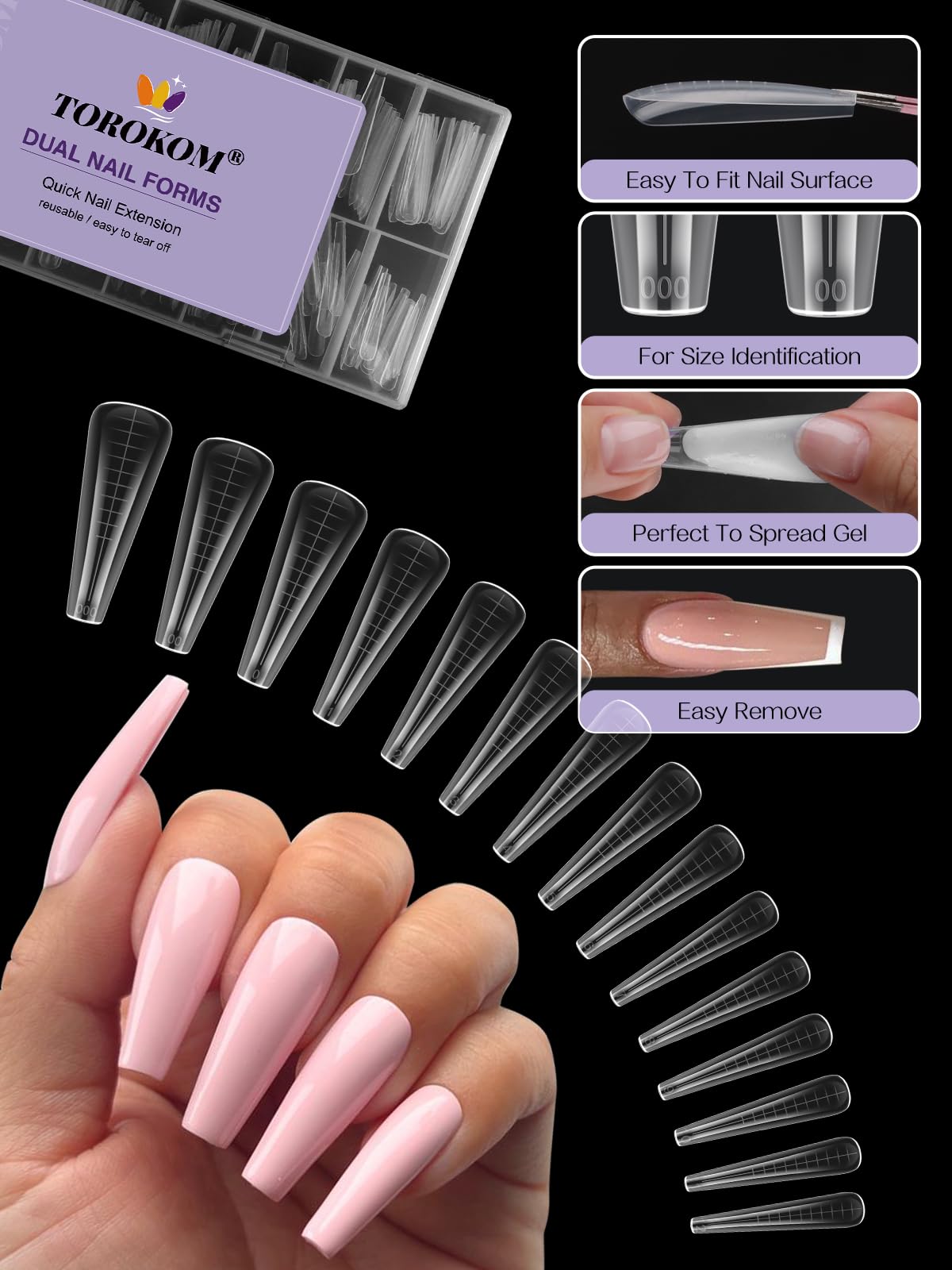 TOROKOM 150 Forme 15 Misure Doppie per Poly Gel - Stampini Professionali per Estensioni Rapide, Ideali per Nail Art in Salon & Fai da Te