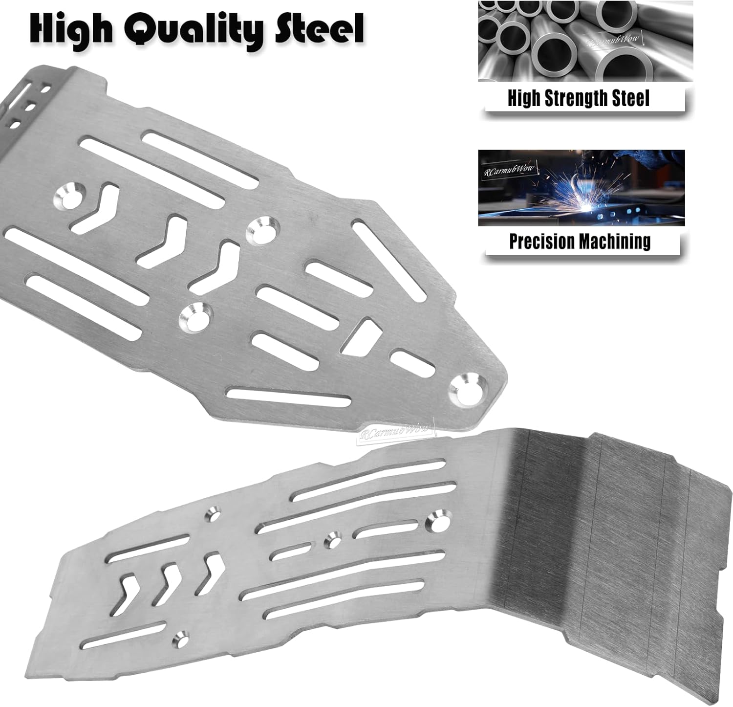 RC Chassis Armor Upgrades Part for 1/8 Mojave 4S,Stainless Steel Skid Plate,Armor Plating,Front Rear Guards,Protection Plate,Silver