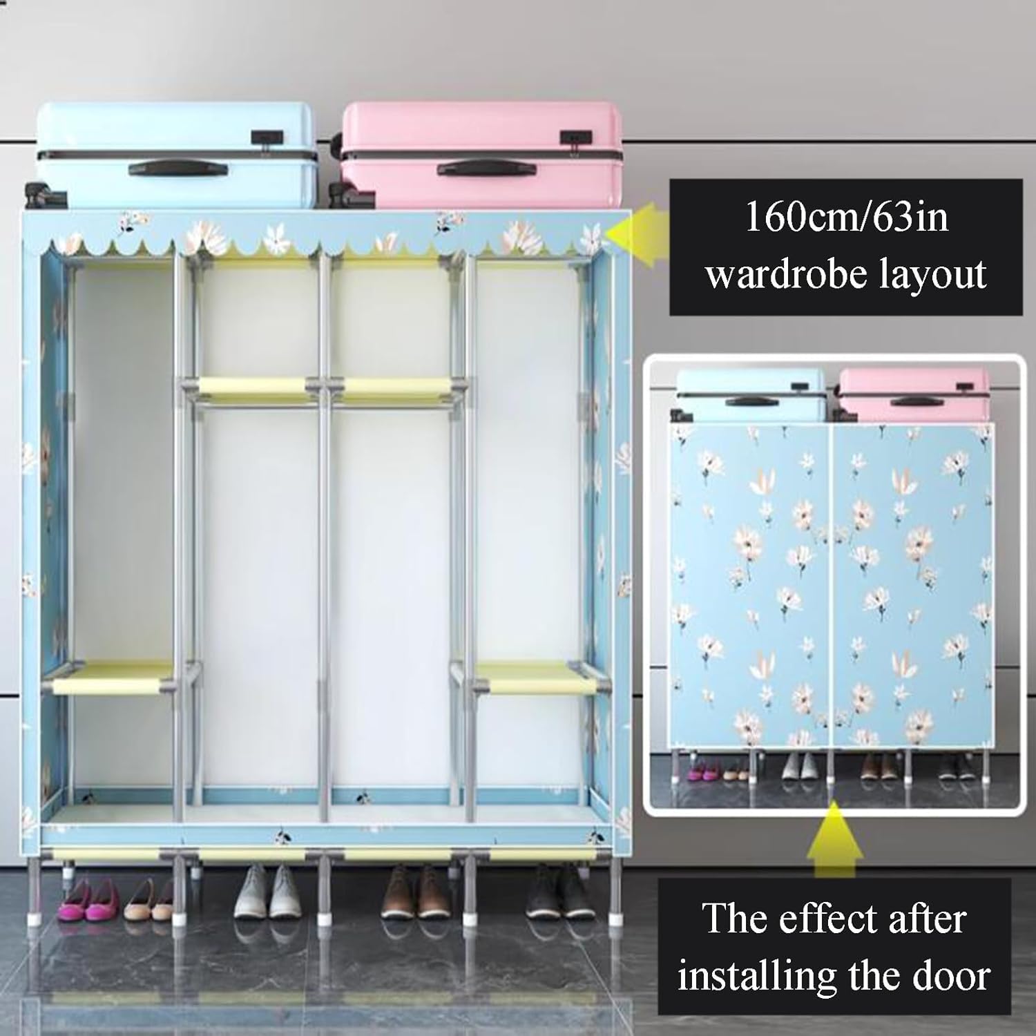 Faltbarer Kleiderschrank Kleiderschrank Stoff Schranktür Design Kleiderschrank Stabiler Kleiderständer Abnehmbarer Aufbewahrungsschrank Moderne Schlafzimmerschränke Geräumig