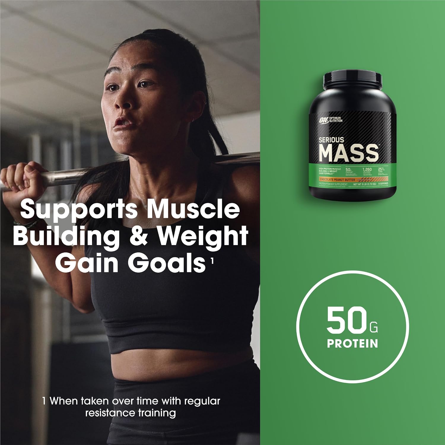 Optimum Nutrition Serious Mass, Weight Gainer Protein Powder, Mass Gainer, Vitamin C and Zinc for Immune Support, Creatine, Chocolate Peanut Butter, 6 Pound (Packaging May Vary) image 4