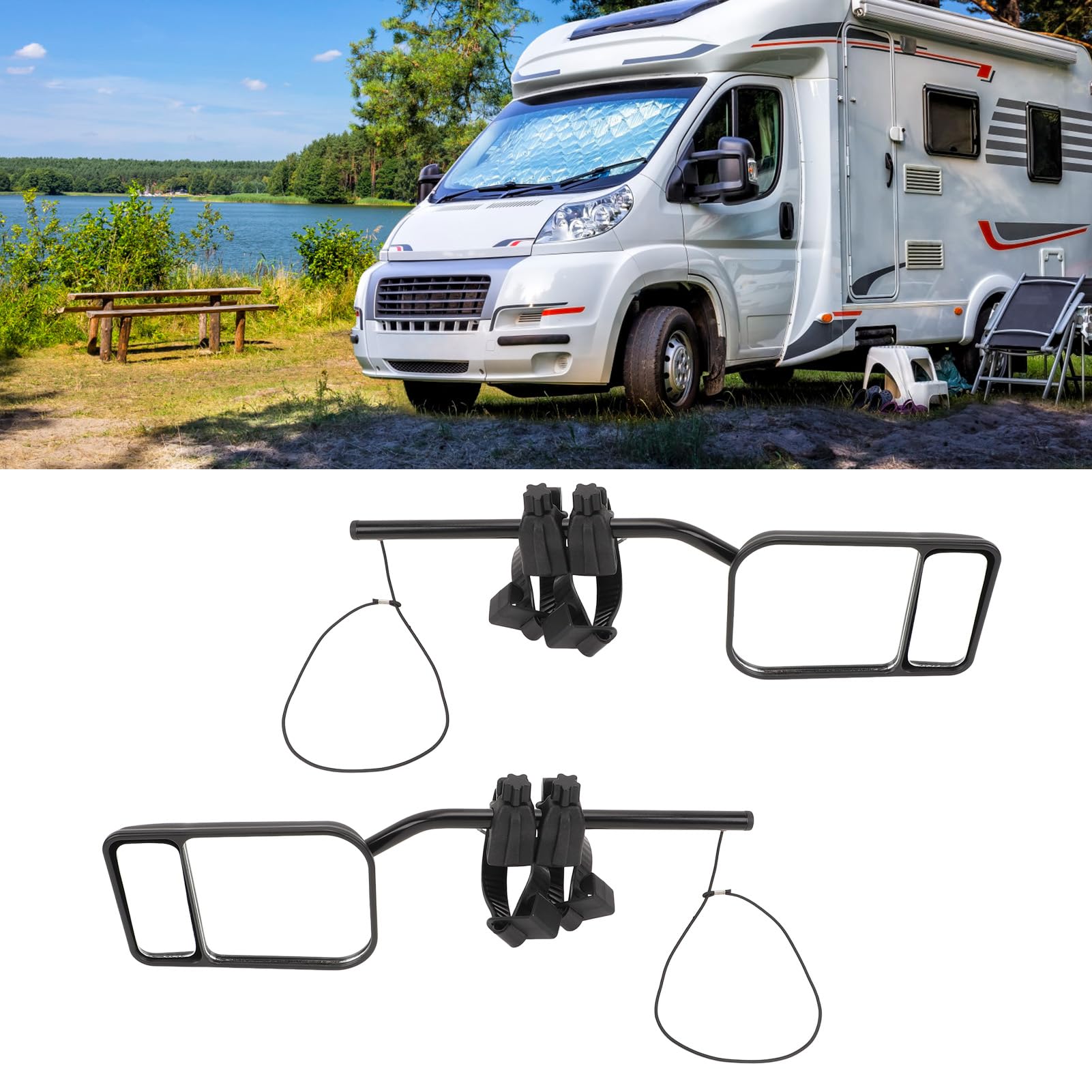 Complete Wing Mirrors Caravan Trailer Car Towing Mirror Universal Adjustable Tow Mirror Extension Strap Rear View Mirrors Side Spot Blind Convex Truck Wing Mirror Assembly