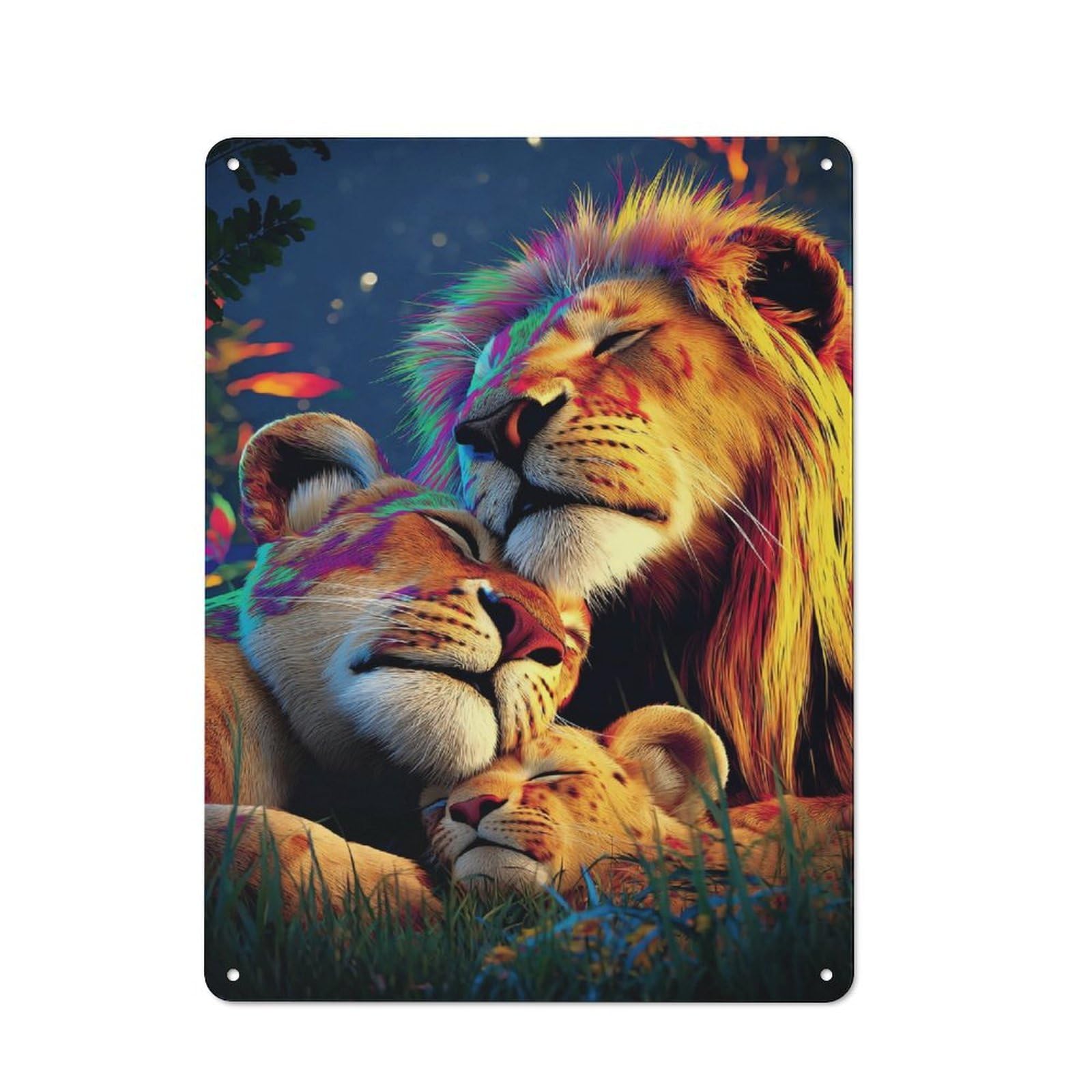 Colorful Lion Family in Nature Farmhouse Metal Sign 40x30cm, Barn Style Rustic Kitchen Decor for Cottage, Kitchen, Hallway Or Breakfast Nook