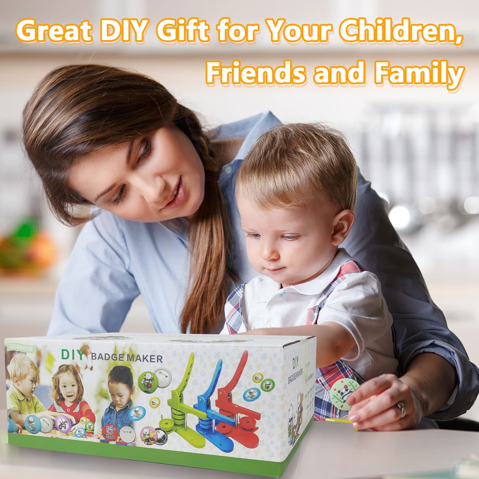 Button Maker Machine - Multiple Sizes 1.25in+2.25in, Kit for DIY Gifts, Button Press Machine with Free 200PCS 32-58mm Supplies & 2 Circle Cutter