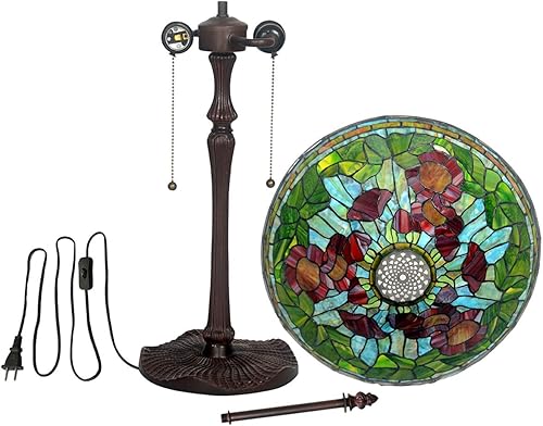 Miniatura 8 de HT Lámpara de mesa estilo Tiffany de 16 pulgadas de ancho, diseño de flor de amapola, pantalla de vitral, 2 luces, aleación de zinc, base antigua,