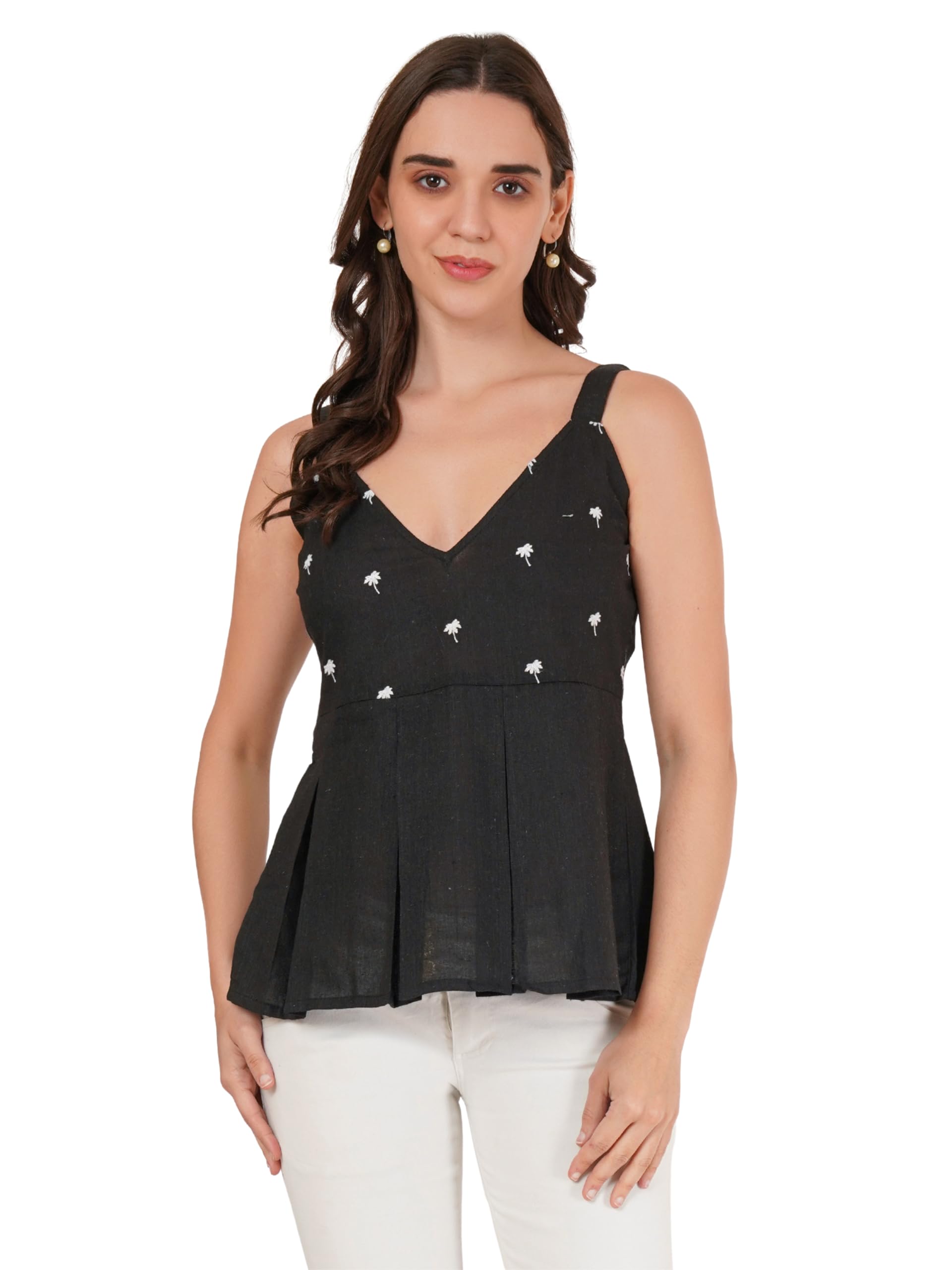 brownverse Pure Cotton Women's Embroidered Sleeveless Top-picture-41