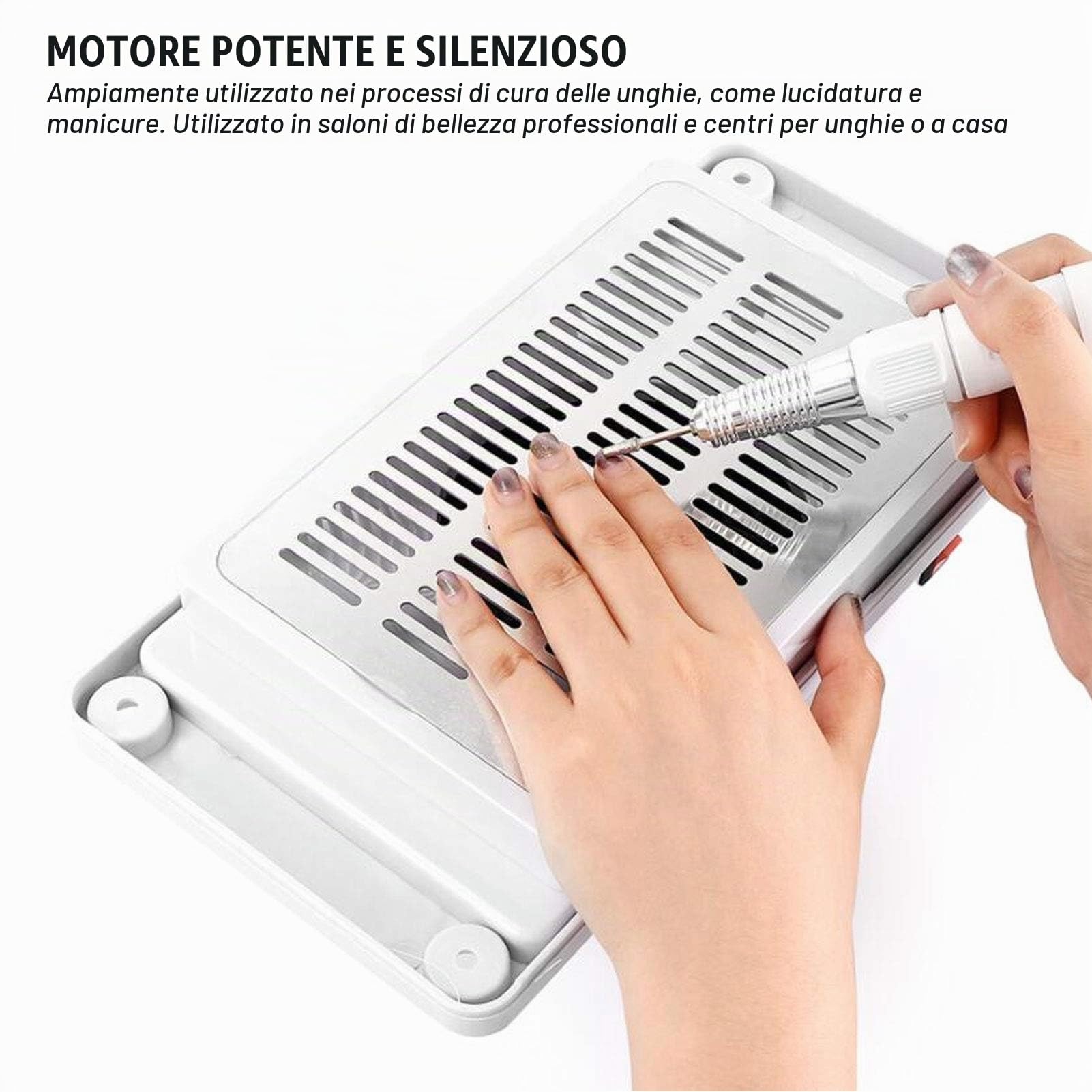 6W Aspirapolvere per unghie da tavolo silenzioso Strumento per pedicure per manicure Dispositivo per collettore di polveri per unghie con ventola per salone per unghie professionale Bianco(EU)