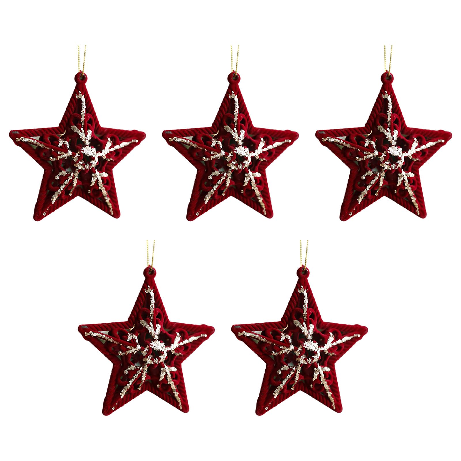 Buxuaaaa Five Pointed Star Christmas Festive Flocking Ornaments For Tree Decoration Santa Snowflake Holiday Season Tree Ornaments Star Pendants Bulk