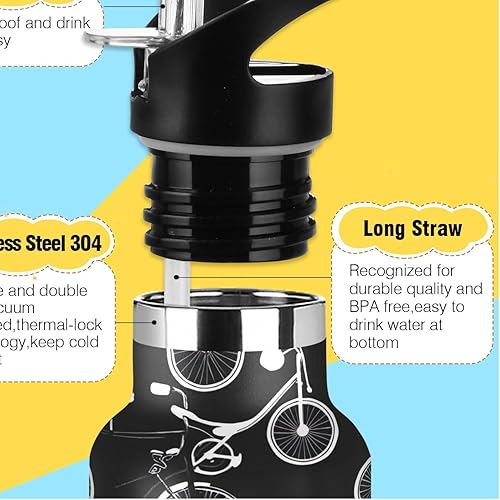 Miniatura 3 de Kids Water Bottle with Straw for School Leakproof Sports Water Bottle for Boys Girls 20oz, BPA-Free, Bicycles Black White